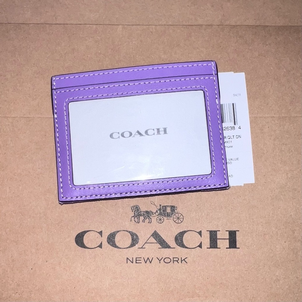 COACH Purple Card Holder Wallet Quilted w Silver Hardware AUTHENTIC NWT - Picture 2 of 3
